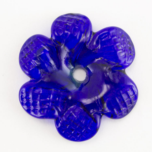 Rosellina a fiore in vetro di Murano colore blue zaffiro fatto a mano Ø50 mm con foro centrale