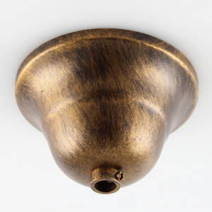 Rosone copri cavi per lampadari, metallo finitura bronzo spazzolato oro, Ø 9 cm, con collarino.