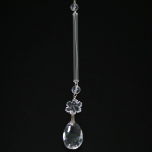 Strenna decorativa con cannetta in vetro in cristallo, lunghezza 8 cm, Ø 6  mm con perla tondino, fiocco di neve e mandorla.