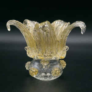Tazza ricambio vetro Murano Ø16 cm color cristallo e oro a 5 punte MC
