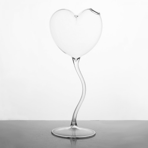 Vaso di vetro cristallo trasparente a cuore 31 cm. Contenitore per fiori, porta essenze, porta profumi