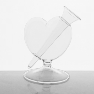 Vaso vetro soffiato cristallo trasparente a forma di cuore 13 cm con boccetta per fiori. Vaso decorativo per giardino