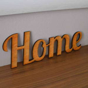 Scritta da parete HOME in legno di castagno fatta a mano Made in Italy, E- Italy