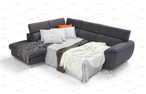 Mod. CALABRIA - Divano letto angolare 270x220 cm con pouf scorrevole estraibile e poggiatesta reclinabili 