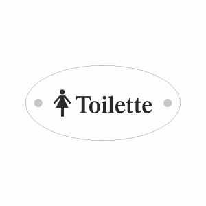 Cartello in plexiglass Plexline ellisse con simbolo e scritta Toilette