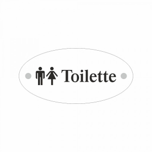 Cartello in plexiglass Plexline ellisse con simbolo e scritta Toilette