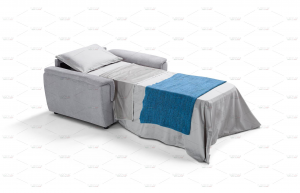Composizione divano letto matrimoniale 3 posti e poltrona letto a ribalta in tessuto antimacchia e rete elettro-saldata - Mod. MILANO 