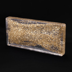Blocco tavella mattone in vetro di Murano trasparente con glitter oro.