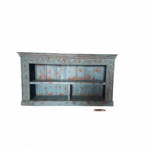 Libreria bassa / consolle in legno recuperato con frame color azzurro carta da zucchero #1097IN1550