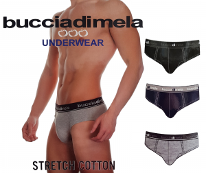BUCCIADIMELA. 3x Slip uomo STRECH COTTON Underwear - MS01. Grigio + Blu + Nero.