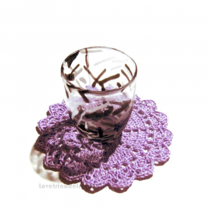 4 pz - Sottobicchiere lilla rotondo ad uncinetto 11 cm - Handmade in Italy