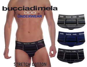 BUCCIADIMELA. 3x Slip uomo STRECH COTTON Underwear - S115. Grigio + Blu + Nero.