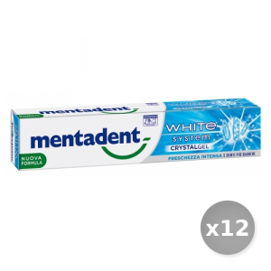Set 12 MENTADENT Dentifricio white system crystal gel 75 ml per l' igiene orale