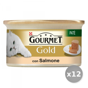 Set 12 GOURMET Gold Lattine Pate' Salmone 85 gr Cibo per Gatti