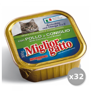 MIGLIOR GATTO Set 32 100 gr Umido Pollo-Coniglio Cibo Per Gatti