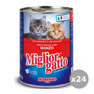 MIGLIOR GATTO Set 24 405 gr Umido Bocconcini Manzo Cibo Per Gatti