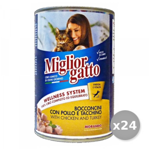 MIGLIOR GATTO Set 24 405 gr Umido Bocconcini Pollo-Tacchino Cibo Per Gatti