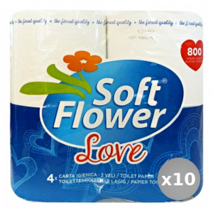 Set 10 SOFT FLOWER x 4 Love 800 Strappi Carta Igienica Accessori per il Bagno