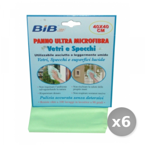 Set 6 BIB Panno Vetri Microfibra 40x40 cm Attrezzi Pulizie