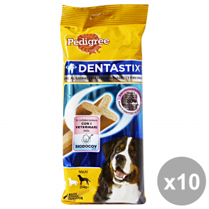 Set 10 PEDIGREE DENTASTIX Maxi X 7 Pezzi + 25 kg Cibo Per cani