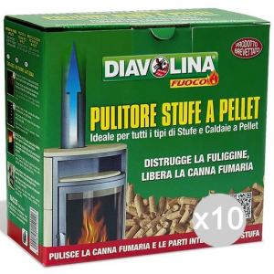Set 10 DIAVOLINA Pellet Spazzacamino Kg 1,5 Per Barbecue E Camino