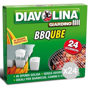 Set 24 DIAVOLINA Accendifuoco X 24 Bb Qube Spuma Solida Per Barbecue E Camino