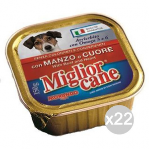Set 22 MIGLIOR CANE Vaschetta 150 Manzo Cuore Alimento Per Cani