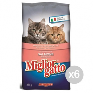Set 6 MIGLIOR GATTO Crocchette Kg 2 Salmone/Aringhe Cibo Per Gatti