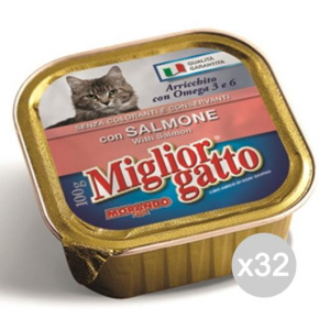 Set 32 MIGLIOR GATTO Vaschetta Salmone Gr 100 Cibo Per Gatti