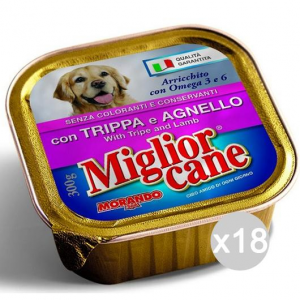 Set 18 MIGLIOR CANE Vaschetta 300 Trippa Agnello Alimento Per Cani