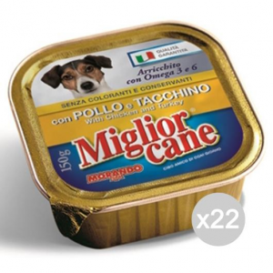 Set 22 MIGLIOR CANE Vaschetta 150 Pollo Tacchino Alimento Per Cani