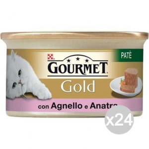 Set 24 PURINA Gourmet Gold Pate' Anatra Agnello Gr 85 Cibo Per Gatti