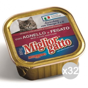 Set 32 MIGLIOR GATTO Vaschetta Agnello/Fegato Gr 100 Cibo Per Gatti