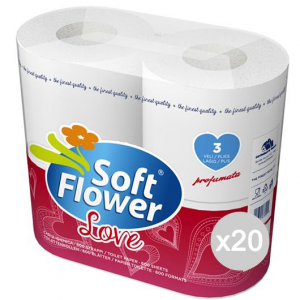 Set 20 SOFT FLOWER Carta Igienica 4 Rotoloni Love 3Veli Econ Sanitari Bagni