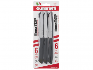 MARIETTI 6 Coltelli Bistecca Top con Seghetto 11,5 Manico Nero Acciaio Inox