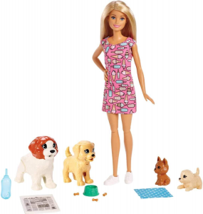 Barbie Doggy Daycare Playset Dogsitter con Bambola Cuccioli 4 Cagnolini Pupu Pipuz´uz¯´ Carta Cambia Colore 3 + Anni 