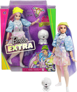 Barbie Extra Bambola con Capelli Viola Cucciolo Vestiti alla Moda e 10 Accessori Giocattolo per Bambini 3+ Anni GVR05