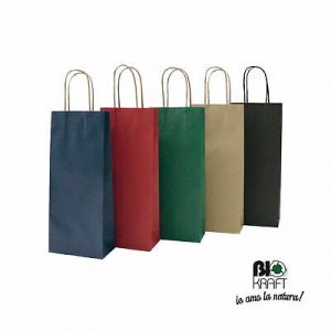 20 Shoppers Carta Biokraft 14X9X38Cm Portabottiglie Rosso