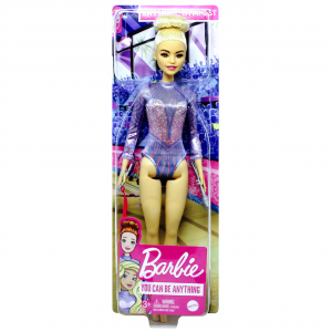Barbie -Ginnasta, Bambola Bionda con Coloratissimo Body, 2 Bastoni e Nastro