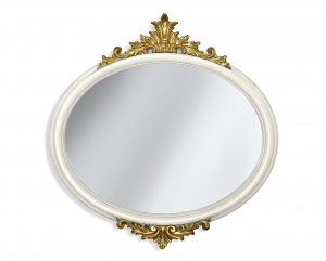 Specchiera ovale con intagli e foglia oro