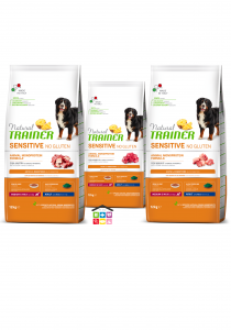 NATURAL TRAINER | LINEA SECCO CANE Sensitive No Gluten | Medium / Maxi ADULT ( Salmone / Anatra / Agnello / Maiale) / 12 kg