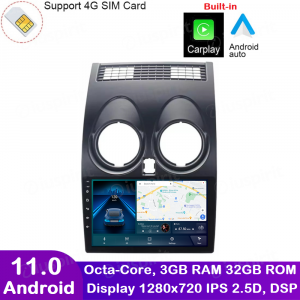 ANDROID autoradio navigatore per Nissan Qashqai 2007-2013 CarPlay Android Auto GPS USB WI-FI Bluetooth 4G LTE
