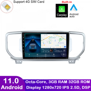 ANDROID autoradio navigatore per Kia Sportage 2016-2018 CarPlay Android Auto GPS USB WI-FI Bluetooth 4G LTE