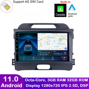 ANDROID autoradio navigatore per Kia Sportage 2010-2015 CarPlay Android Auto GPS USB WI-FI Bluetooth 4G LTE