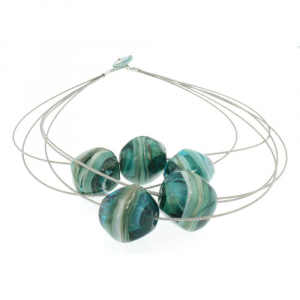 Handcrafted design necklace in Murano glass STONE5 aqua blue