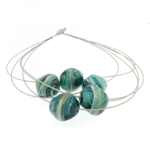 Collana artigianale di design in vetro di Murano STONE5 azzurro acqua 