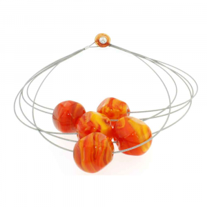 Collana artigianale di design in vetro di Murano STONE5 arancio