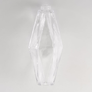 Poliedro pendente stile Venini vintage in vetro di Murano color cristallo puro.