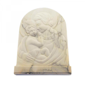 Bassorilievo Madonna col Bambino in marmo Calacatta scolpito a mano artigianato italiano