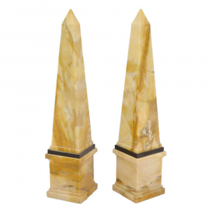 Pair of decorative obelisks in hand-carved White Carrara marble